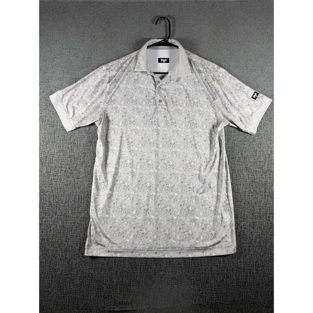 Waggle Mens Golf Polo Shirt Gray Moose Nature Print Performance Stretch Size M - Picture 1 of 11